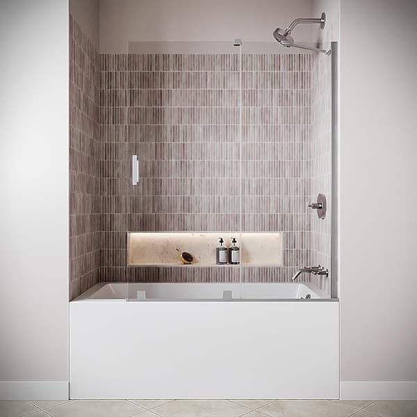 Savena 48'' x 58'' Semi-Frameless Sliding Bathtub Door,CrystalTech Treated 1/4'' Glass, Polished Chrome Hardware