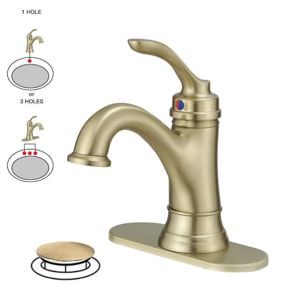 Single Handle Farmhouse Bathroom Faucet in Brushed Gold with Pop-Up Drain
