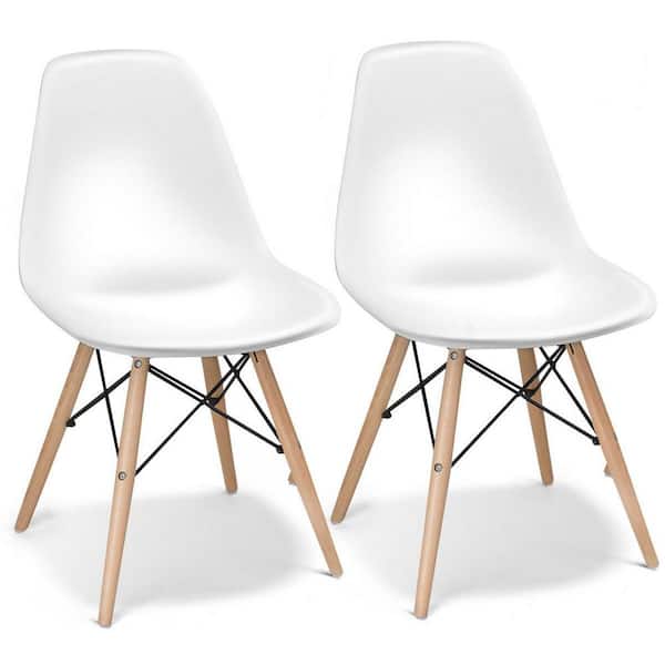 FORCLOVER White PP Dining Side Chair with Wooden Legs (Set of 2)