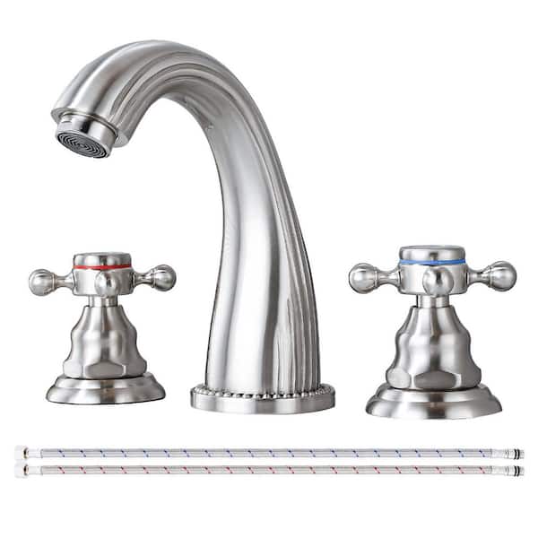 2 Handles 8 in. Widespread Bathroom Faucet 3-Hole Sink Faucet in Brushed Nickel