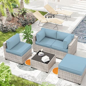 25.6 in. x 25.6 in. x 4 in. (9-Piece) Deep Seating Outdoor Sectional Cushion Sky Blue