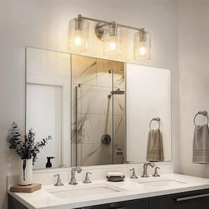 20 in. 3-Light Bathroom Vanity Light, Polished Nickel with Clear Seedy Glass Shades, Dimmable Fixture