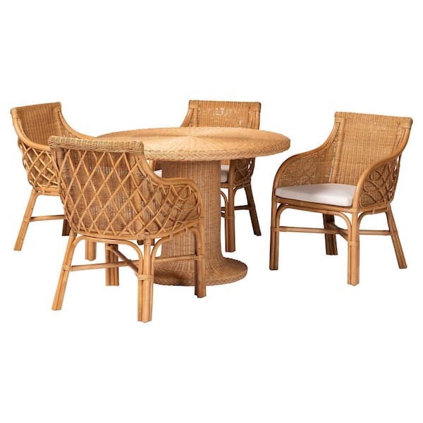 Wymond 5-Piece Light Honey Rattan Top Dining Set Seats 4