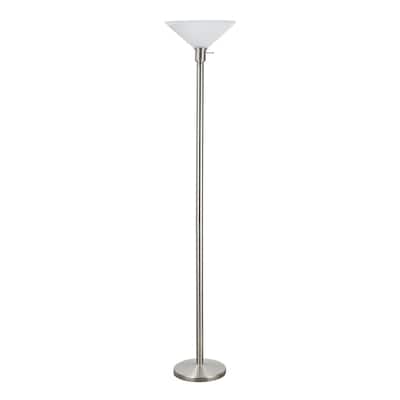 71 in. Satin Nickel Metal Floor Lamp with Frosted Glass Lamp Shade