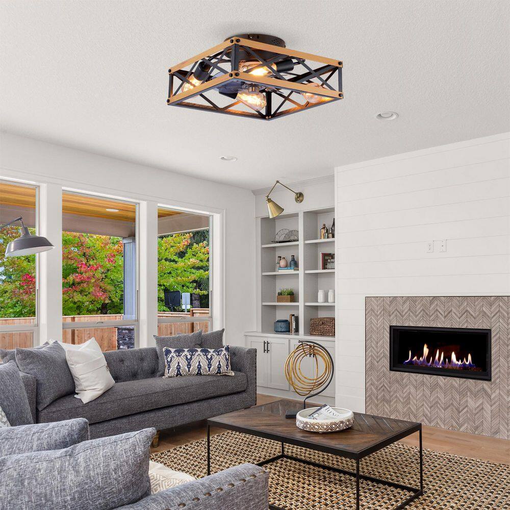 22.6 in. Black Farmhouse Flush Mount Ceiling Fan, Reversible Ceiling Fan for Kitchen Living Room, Bulbs not Included price history on PriceWatchPro