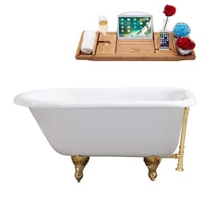 66 in. Cast Iron Clawfoot Non-Whirlpool Bathtub in Glossy White with Polished Gold Drain and Polished Gold Clawfeet