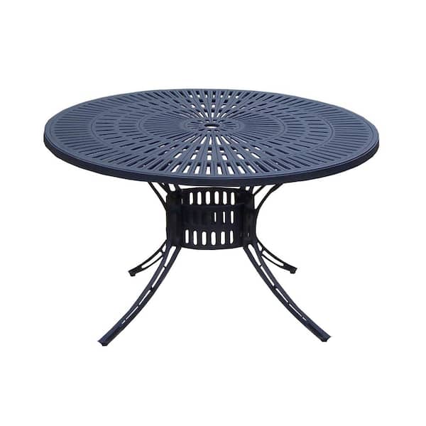 Oakland Living 48 In Black Round Cast, Round Patio Dining Tables With Umbrella Hole