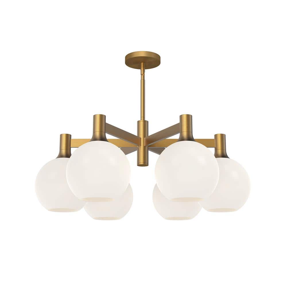 Castilla Aged Gold 6-Light Globe Chandelier with Opal Matte Shade