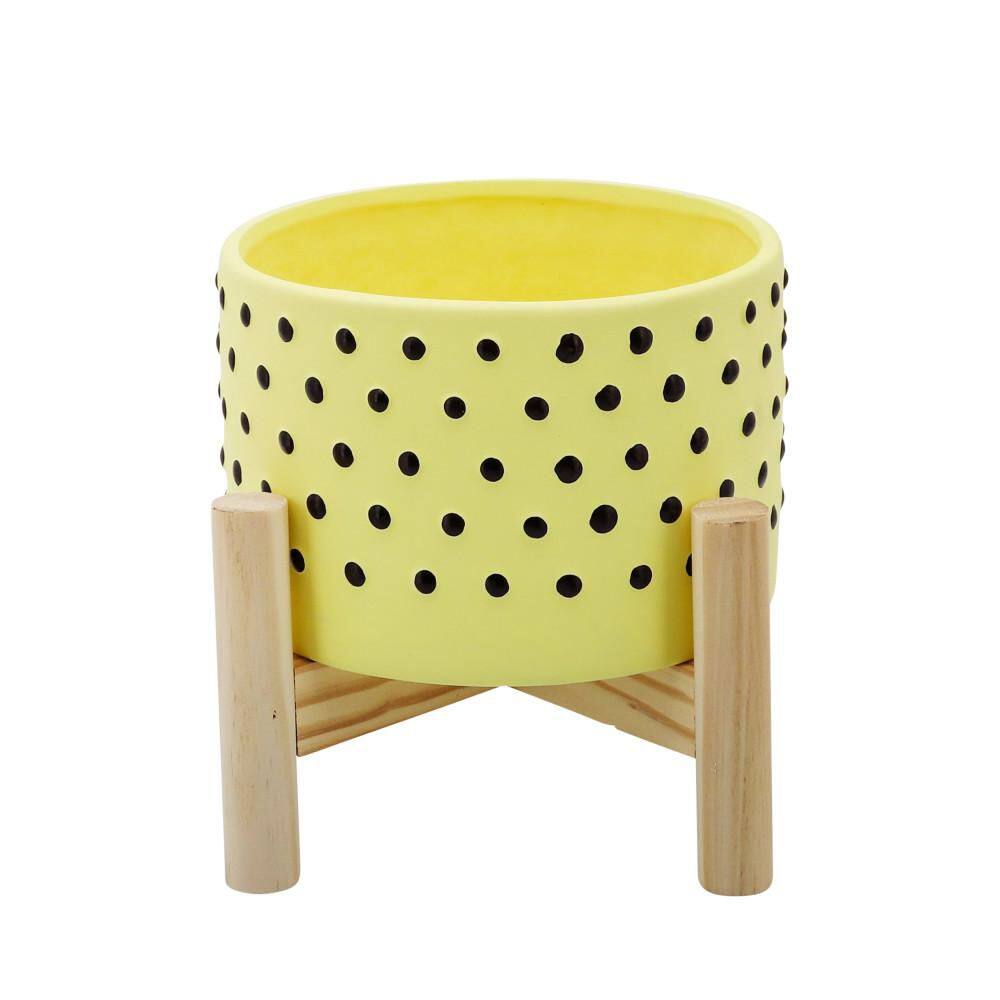 Yellow Ceramic Dotted Decorative Planter (6 in. W x 6 in. H) with Wood Stand price history on PriceWatchPro