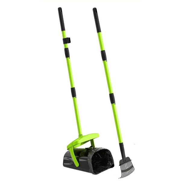 ITOPFOX 39 in. L Metal Rake Dog Pooper Scooper Large Capacity Bin and Rake with 25 Waste Bags in Green HSSA01 2OT176 The Home Depot