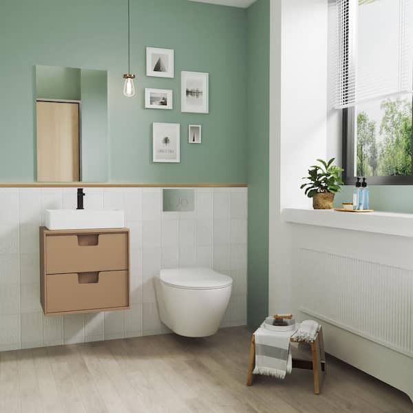2-Piece 1.1/1.6 GPF Dual Flush Elongated Wall Hung Toilet with Concealed In-Wall Toilet Tank in White (Seat Included)