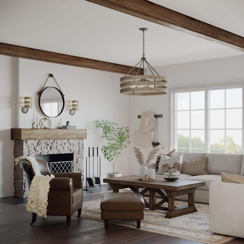 Progress Lighting Gulliver 27-3/4 in. 5-Light Graphite Farmhouse Drum  Pendant with Weathered Gray Wood Accents for Dining Room P500090-143 - The  Home ..., image size:1000x1000