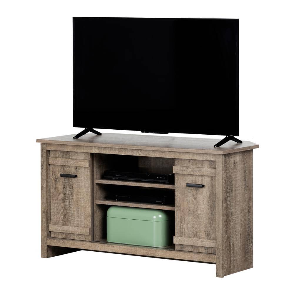 Weathered Oak Corner TV Stand with Fireplace Cabinet