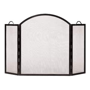 52 in. 3-Panel L Graphite Arched Top Twisted Rope Folding Fireplace Screen