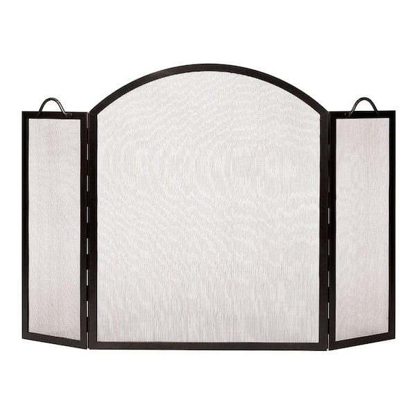 ACHLA DESIGNS 52 in. 3-Panel L Graphite Arched Top Twisted Rope Folding Fireplace Screen
