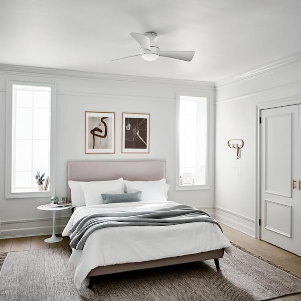 Sola 44 in. Indoor/Outdoor Matte White Low Profile Ceiling Fan with Integrated LED with Wall Control Included
