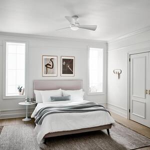 Sola 44 in. Integrated LED Indoor Matte White Flush Mount Ceiling Fan with Light Kit and Wall Control