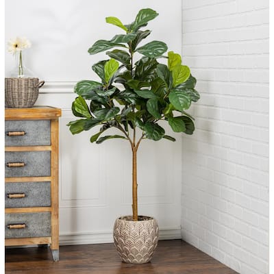 4 ft. Tall Real Touch Ultra-Realistic Fiddle Leaf Fig Plant in Plastic Pot with Faux Dirt
