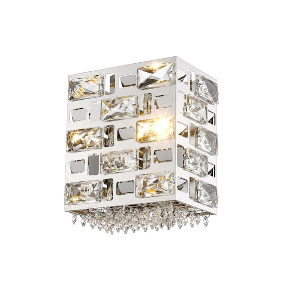 Unbranded Aludra 10-Watt 1-Light Chrome Shaded Integrated LED Indoor Wall Sconce with Chrome and Crystal Shade
