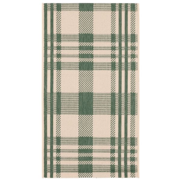 Courtyard Green/Beige 2 ft. x 4 ft. Plaid Indoor/Outdoor Area Rug