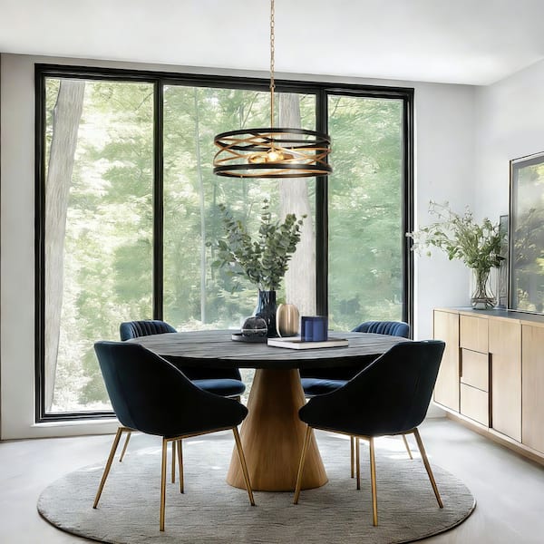 LNC Transitional 3-Light Black and Dark Gold Island Chandelier