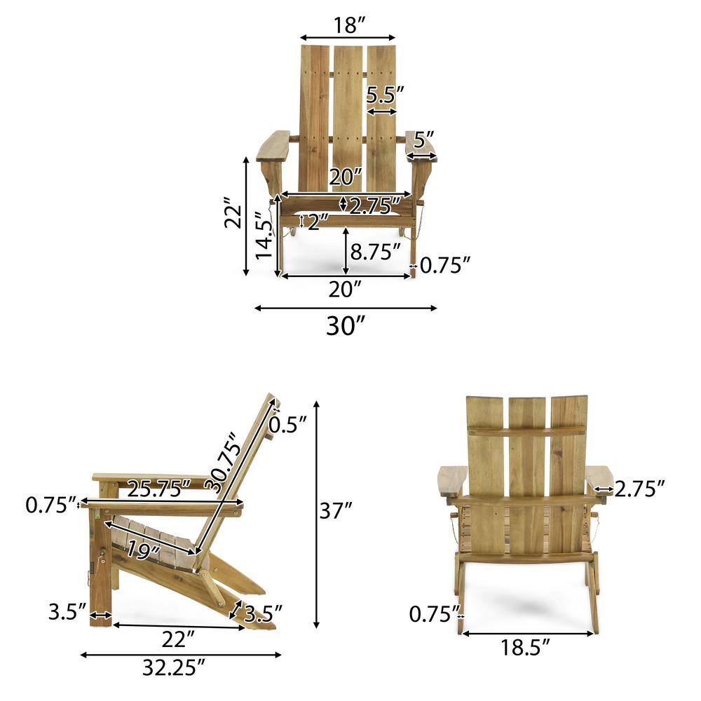 Natural Stained Medium Brown Wood Foldable Adirondack Chair