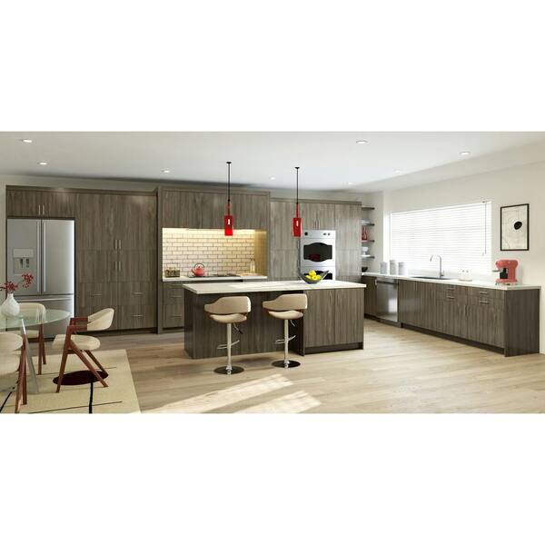 J COLLECTION Medora Textured Slab Walnut Assembled Pullout Left Spice Rack Kitchen Cabinet (12 in. W x 34.5 in. H x 24 in. D)
