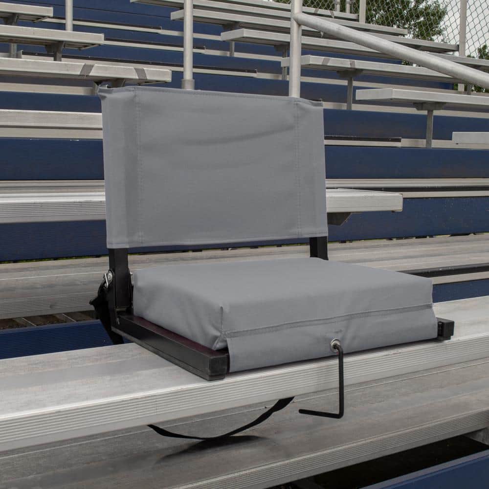 Gray Folding Stadium Seat with Cushions and Back Support