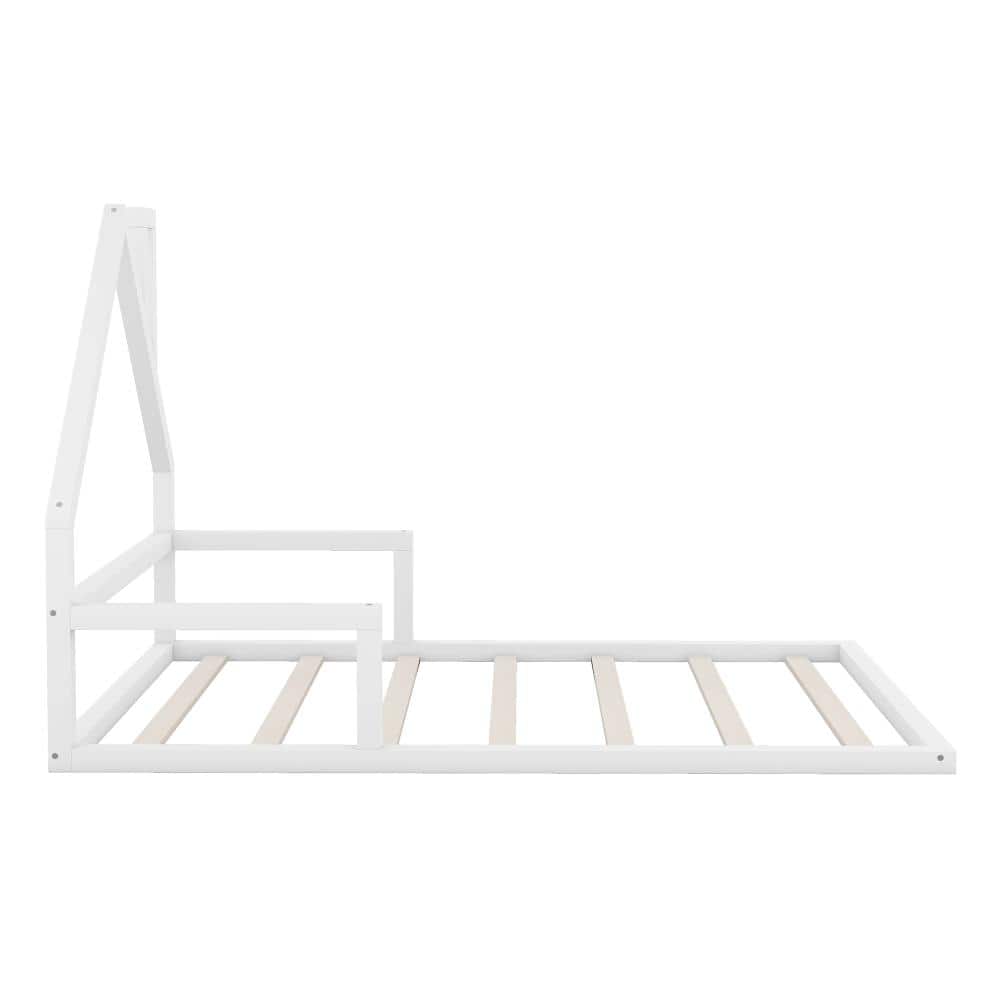 White Wood Frame Full Platform Bed with House-shaped Headboard and No Box Spring Needed durable construction price history on PriceWatchPro