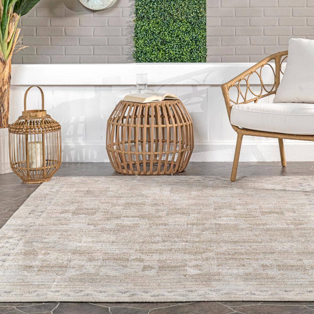 Aine Beige Geometric Machine Washable Indoor/Outdoor Rug
