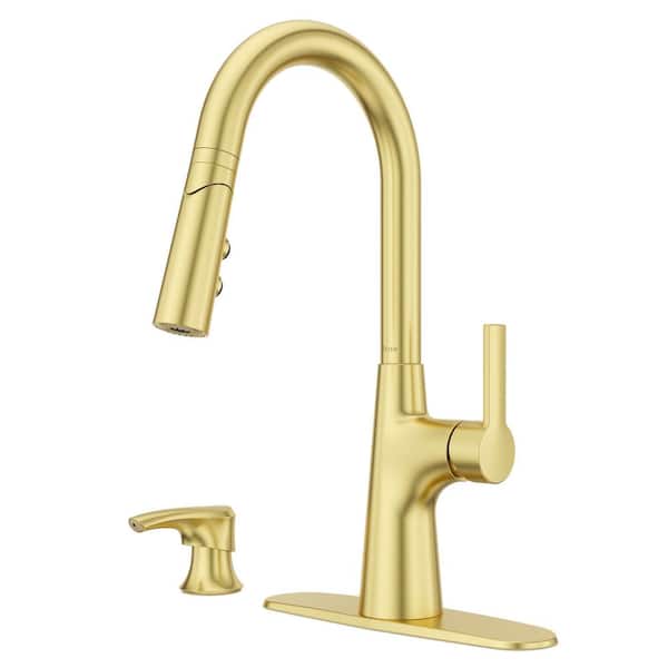 Tasso Single Handle Pull Down Sprayer Kitchen Faucet with HydroBlade Sprayin Brushed Gold
