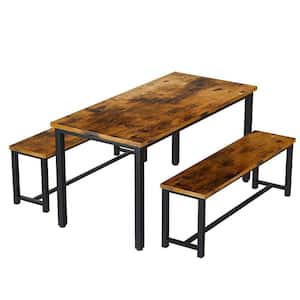 Dora 3-Piece Rectangle Rustic Brown Wood Top Dining Room Table Set (Seats 4-to 6)