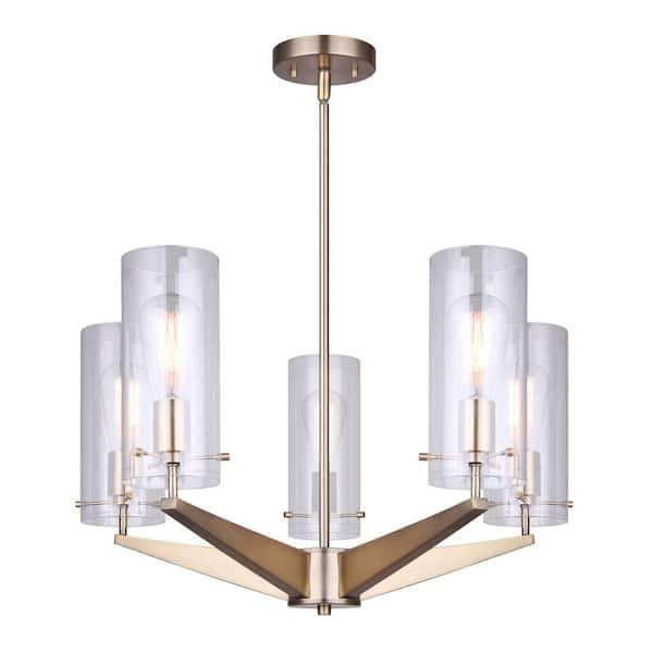 CANARM Joni 5-Light Gold Chandelier with Clear Glass Shades