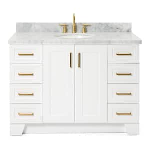 Taylor 49 in. W x 22 in. D x 36 in. H Freestanding Bath Vanity in White with Carrara White Marble Top