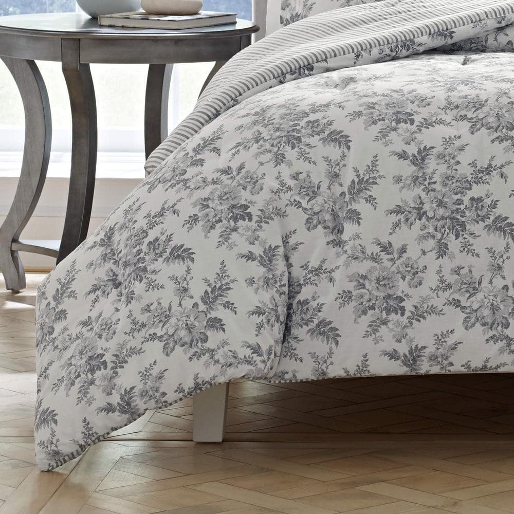 Gray Floral Cotton Full/Queen 7-Piece Bedspread Cover Set