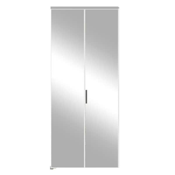 TENONER 36 in. x 80 in., Mirrored Glass, Silver, Hollow Core, MDF, Aluminum Frame, Full Lite Bi-Fold Doors with Hardware Kits