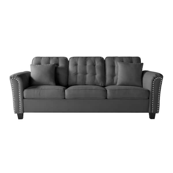 Unbranded 87 in. W Modern Flared Arm Polyester Rectangle Straight Reclining 3-Seats Sofa in Gray
