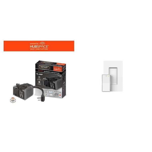 15 Amp Smart Wi-Fi Bluetooth Outdoor Plug with 2-Outlets and Smart Remote Rocker Switch, White (1-Pack) Combo