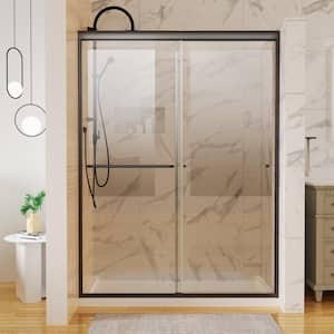 54 in. W x 72 in. H Sliding Semi-Frameless Shower Door in Matte Black Finish with Clear Glass