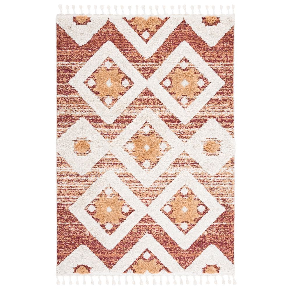 Rust And Ivory Check Rug SAFAVIEH Moroccan Tassel 5 ft. x 8 ft. Rust/Ivory Geometric Area Rug ...