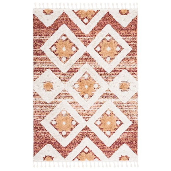 Moroccan Tassel Shag 7 ft. x 9 ft. Rust/Ivory High-Low Diamond Fringe Area Rug