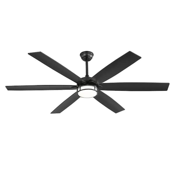 65 in. Indoor Black Downrod/Angled Mount 6-Speed Ceiling Fan with 3-Color Light Kit, Dual-Finish Blades, Remote Control