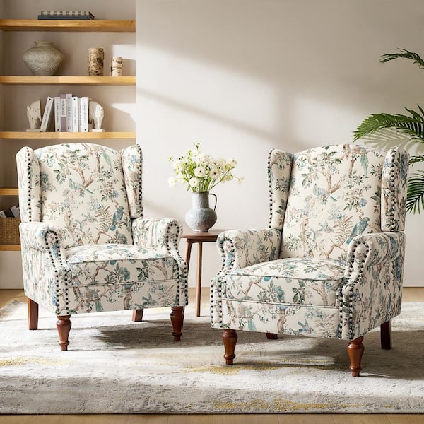 JAYDEN CREATION Gille Traditional Bird Upholstered Wingback Accent Chair with Spindle Legs (Set of 2)