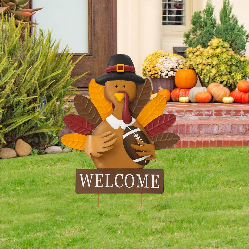 Glitzhome 24 in. L Metal Happy Thanksgiving Wall Decor 2006000082 - The  Home Depot