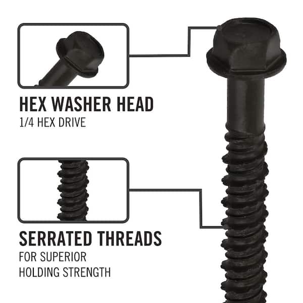 3/16 in. x 1-1/4 in. Hex-Head Concrete Screw Anchors Black (40-Piece)