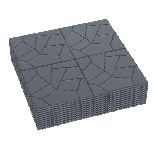 Afoxsos 12 in. x 12 in. Stone Style Patio DIY Module Interlocking Deck Tile in Dark Gray, Quick and Easy to Install (44-Piece)