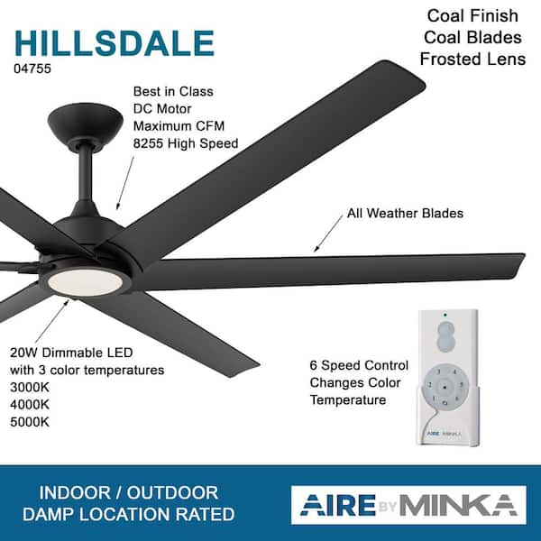 Hillsdale 65 in. Integrated LED Indoor/Outdoor Coal Ceiling Fan with Light Kit and Remote Control