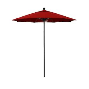 7.5 ft. Black Aluminum Commercial Market Patio Umbrella with Fiberglass Ribs and Push Lift in Jockey Red Sunbrella