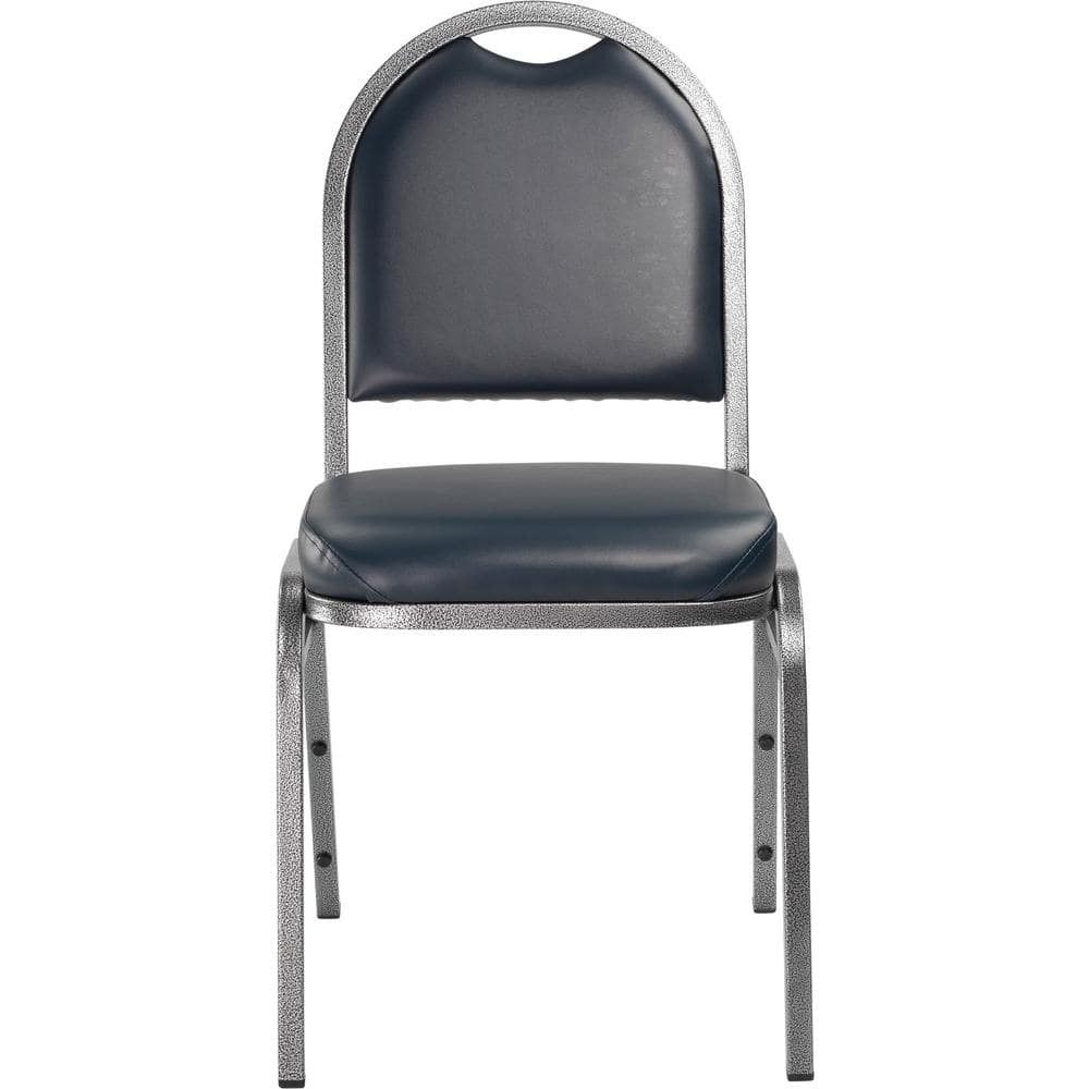Midnight Blue Vinyl Armless Stackable Banquet Chair with Silvervein Metal Frame