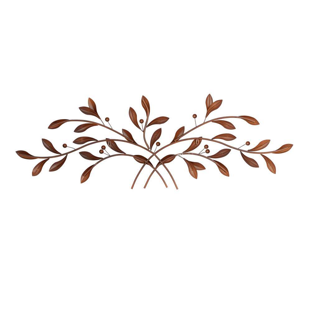 Brown Metal Leaf Branch Wall Sculpture with Brushed Finish
